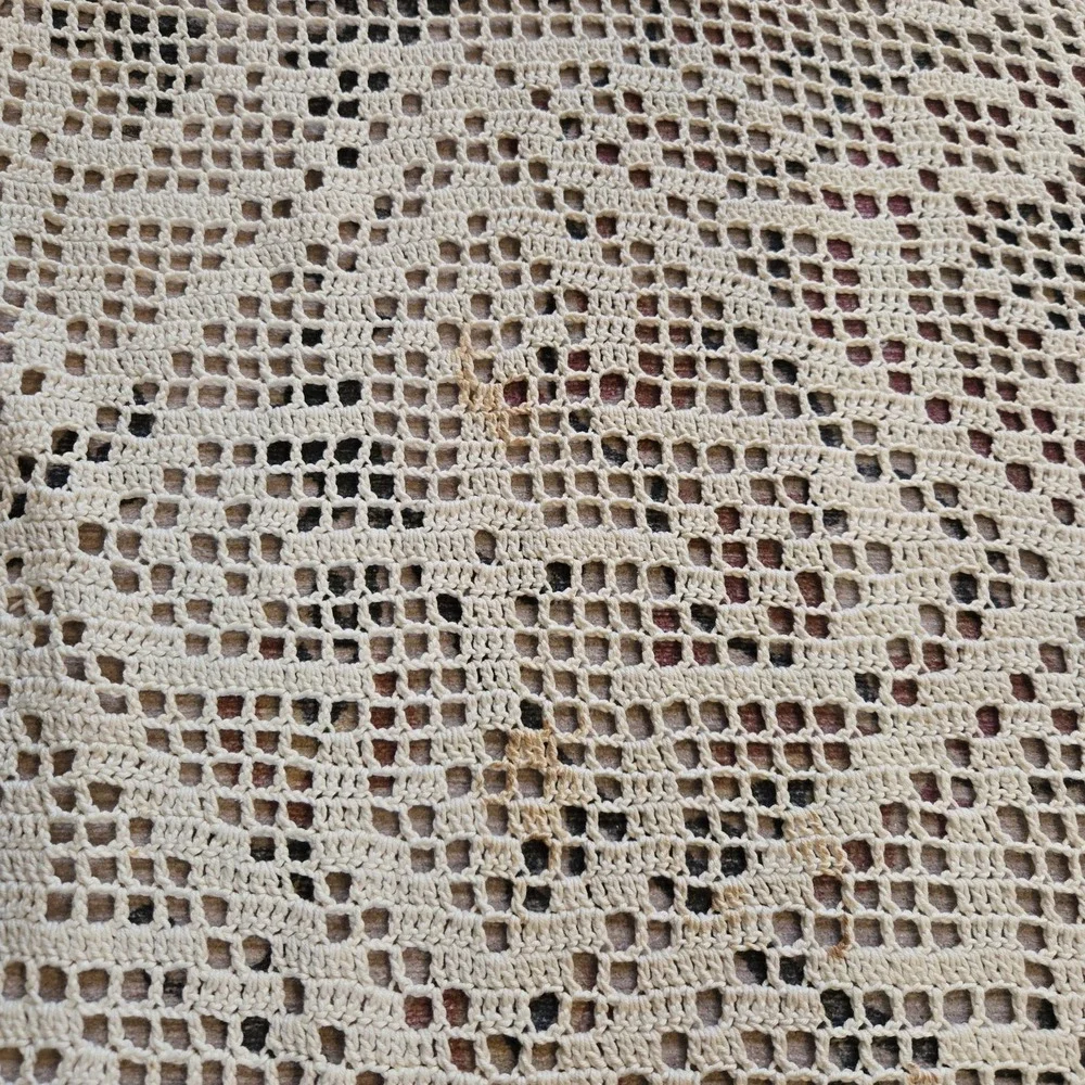 VTG Handmade Crochet Ecru Cotton Bedspread Coverlet‎ Twin XL Bed cover 68x98